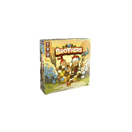 Brothers board game box featuring two cartoon characters in a western-style landscape with a cactus and shield emblem on yellow background