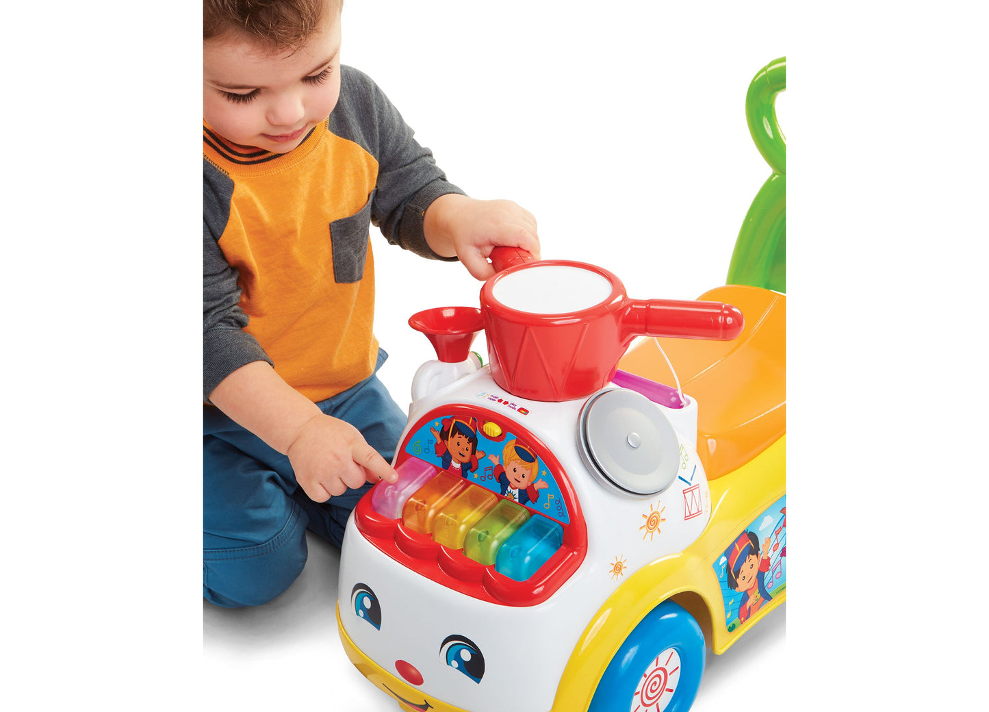 Fisher Price Little People Ride On Toy with colorful piano keys and red watering can
