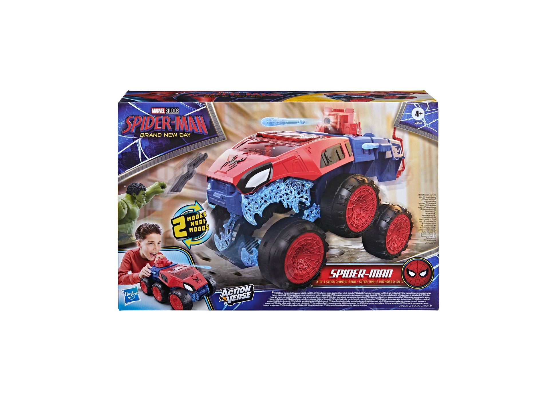Spider-Man 2-In-1 Super Chompin Tank red and blue toy vehicle with large wheels