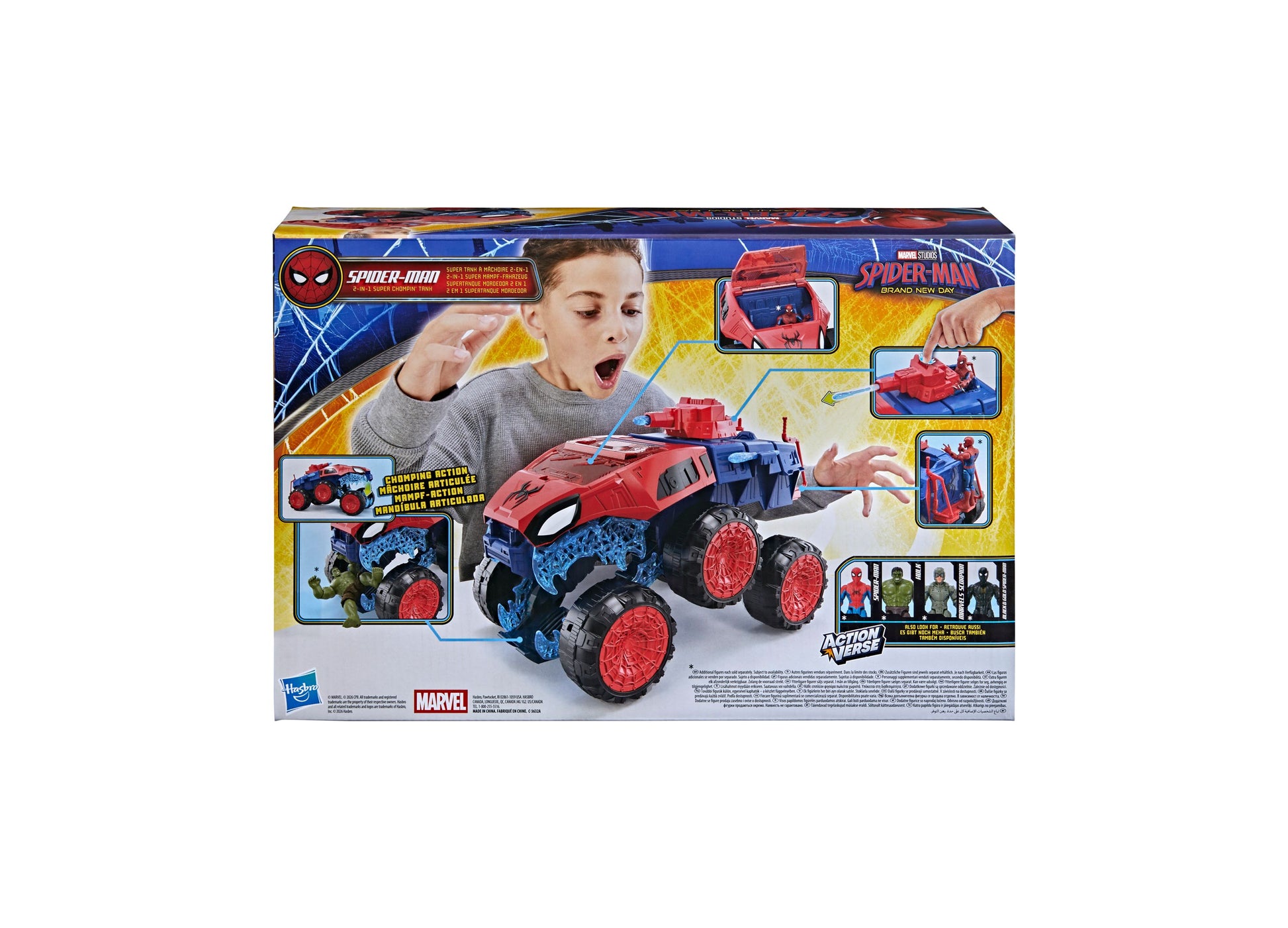 Spider-Man 2-In-1 Super Chompin Tank red and blue vehicle toy with moving parts