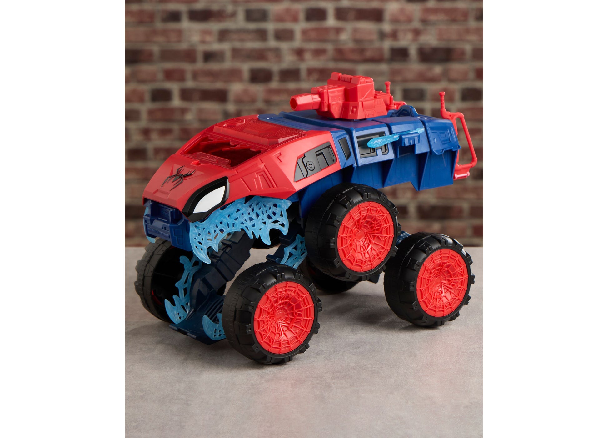 Spider-Man 2-In-1 Super Chompin Tank toy with red and blue colors and large wheels