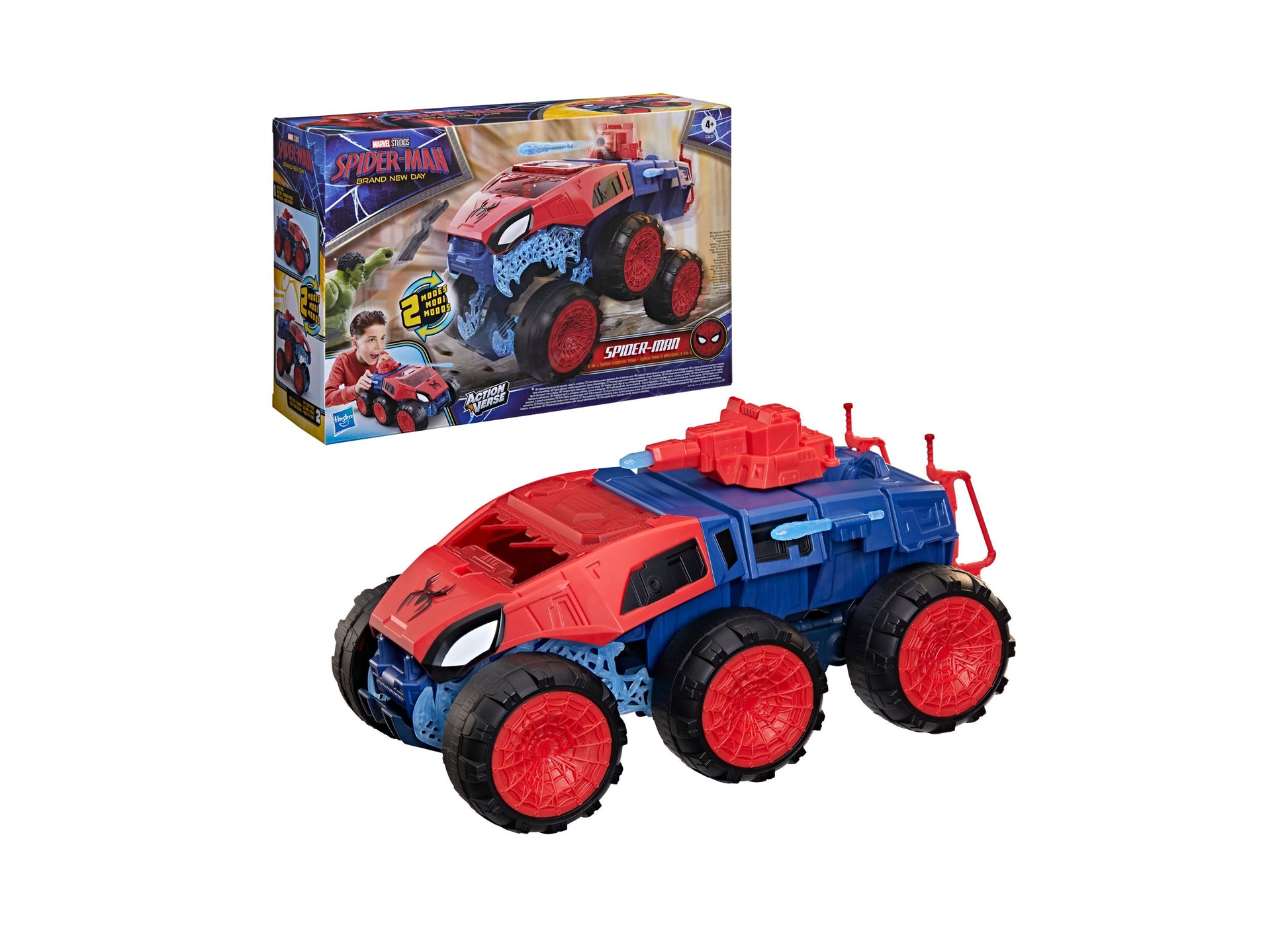 Spider-Man 2-In-1 Super Chompin Tank red and blue vehicle toy with large wheels