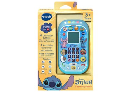 VTech Stitch Learning Phone blue toy with character buttons and number pad for ages 3+