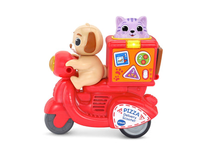 VTech Press & Roll Pizza Delivery Scooter red toy with puppy and dog figures for toddlers