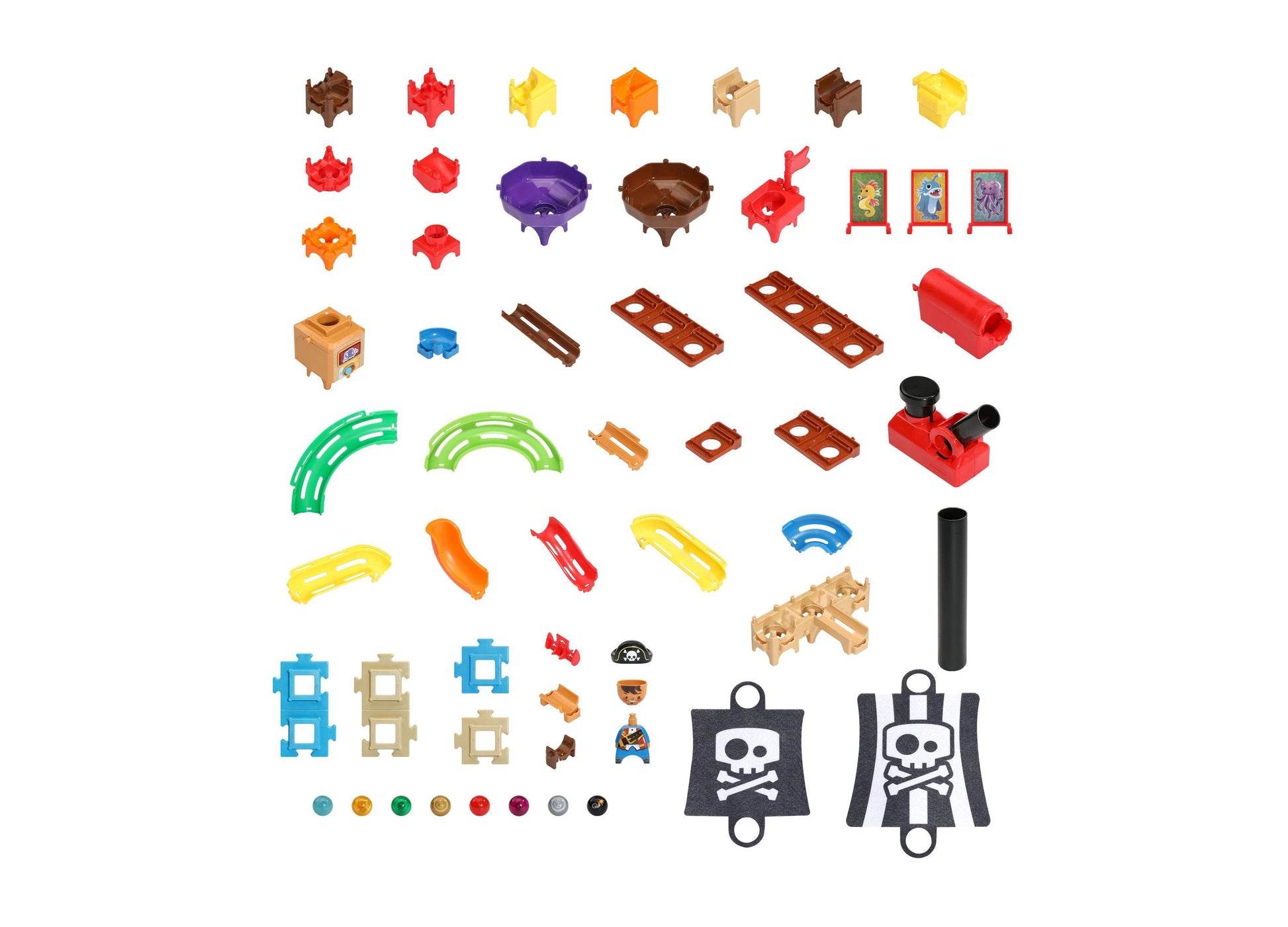 VTech Marble Rush Pirates Cove 162-piece set with colorful tracks, marbles, and pirate-themed accessories
