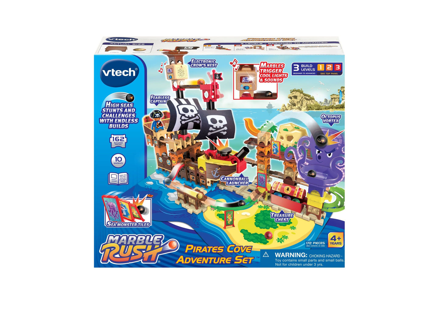 VTech Marble Rush Pirates Cove Adventure Set with pirate ship, cannon launcher, and colorful marble track pieces
