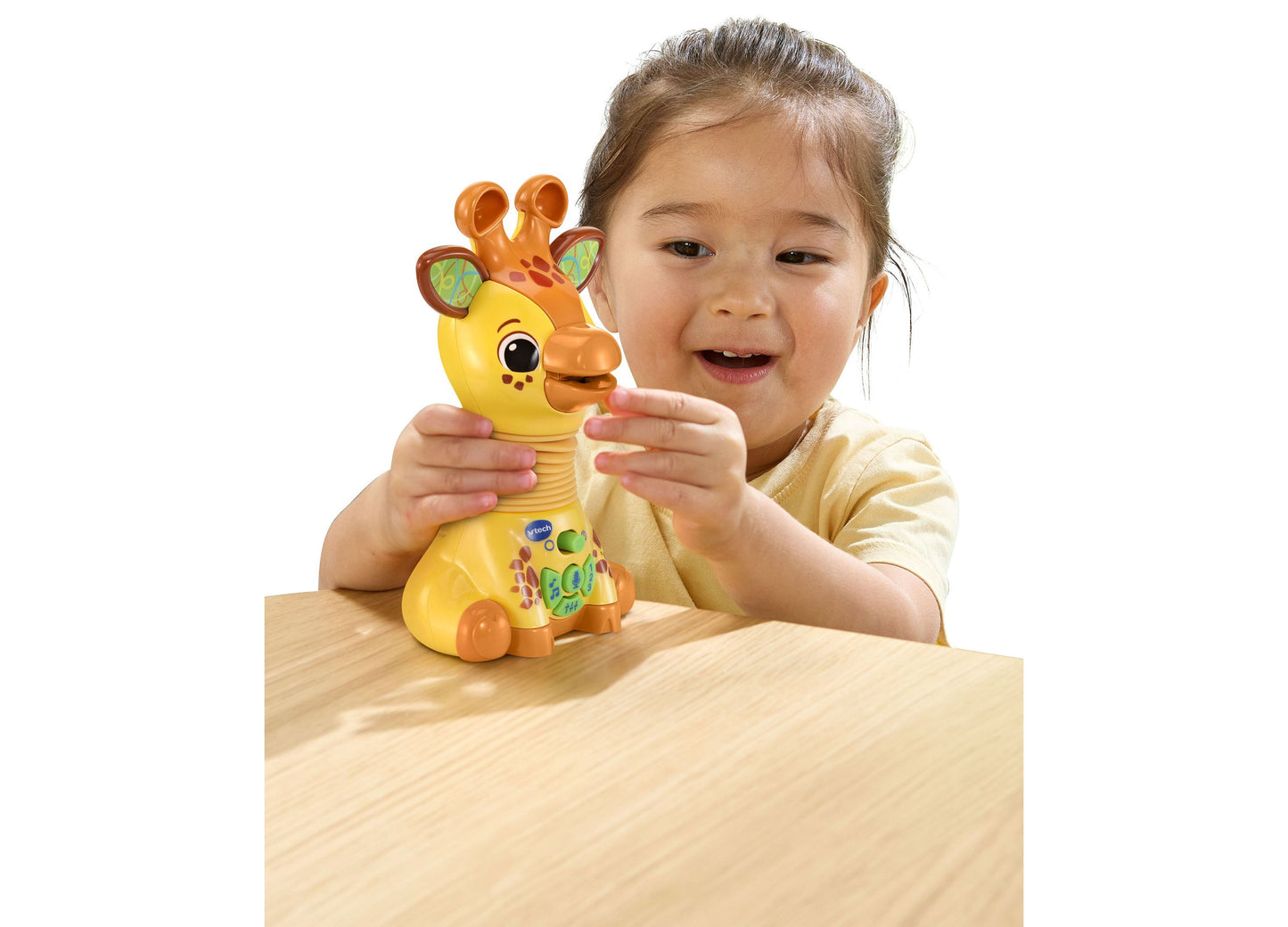 VTech Stretch & Play Numbers Giraffe yellow interactive toy with orange accents for toddlers