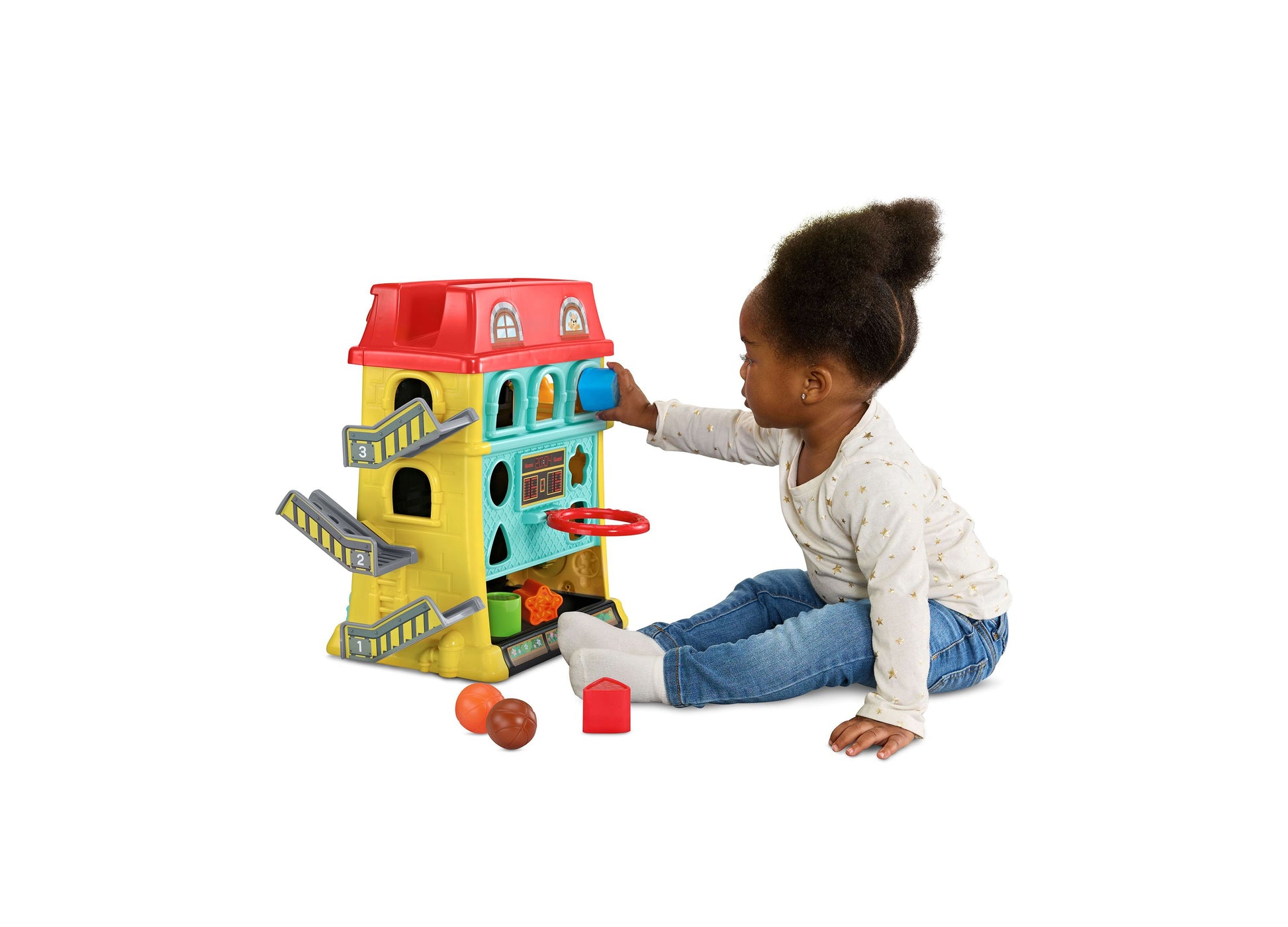 VTech Up & Down Activity Town colorful interactive learning center with toddler playing