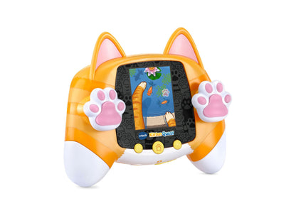 VTech Kitten Quest orange cat virtual pet game with pink paw controls and screen display