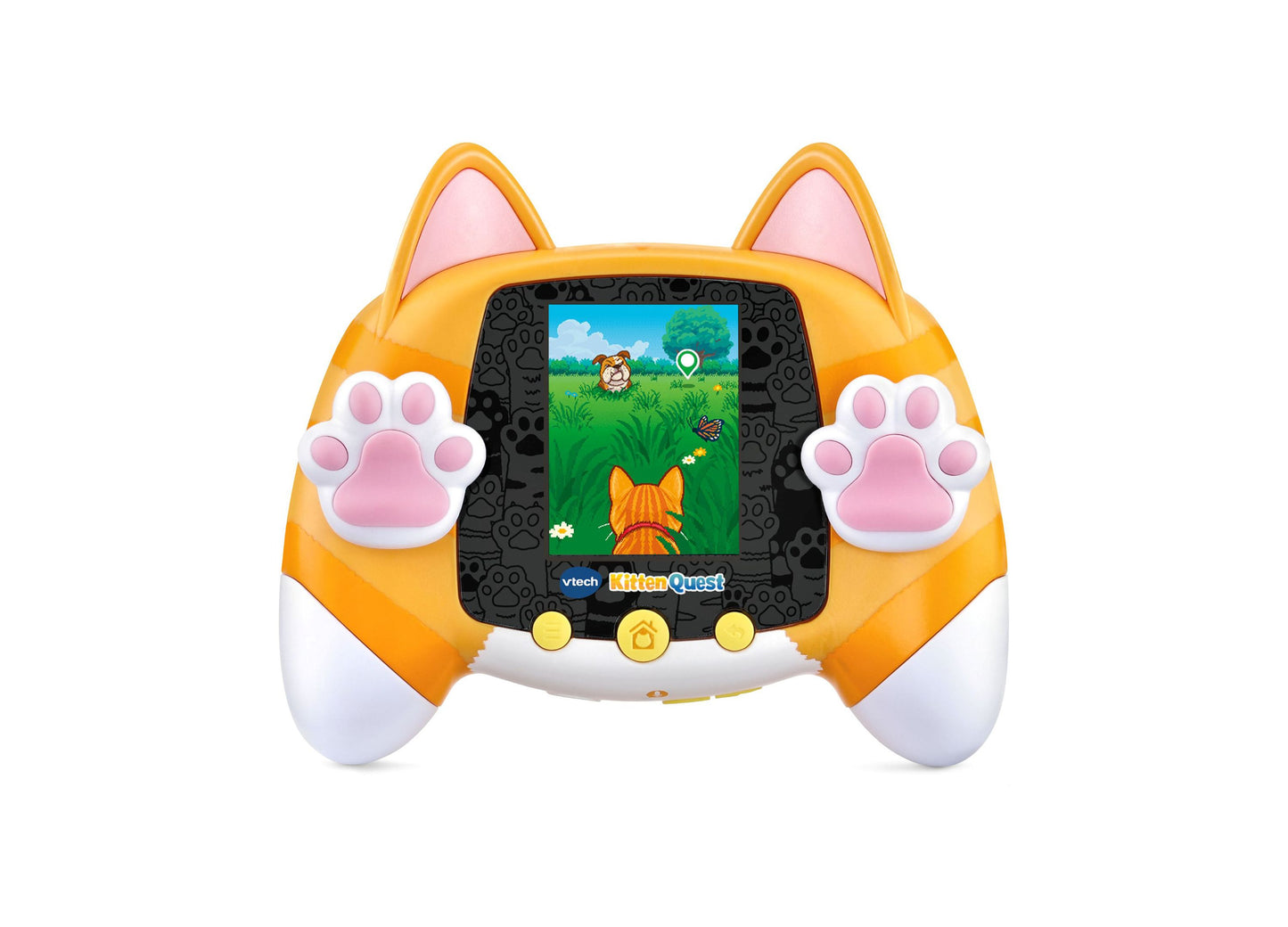 VTech Kitten Quest orange cat virtual pet handheld game with pink paw controls
