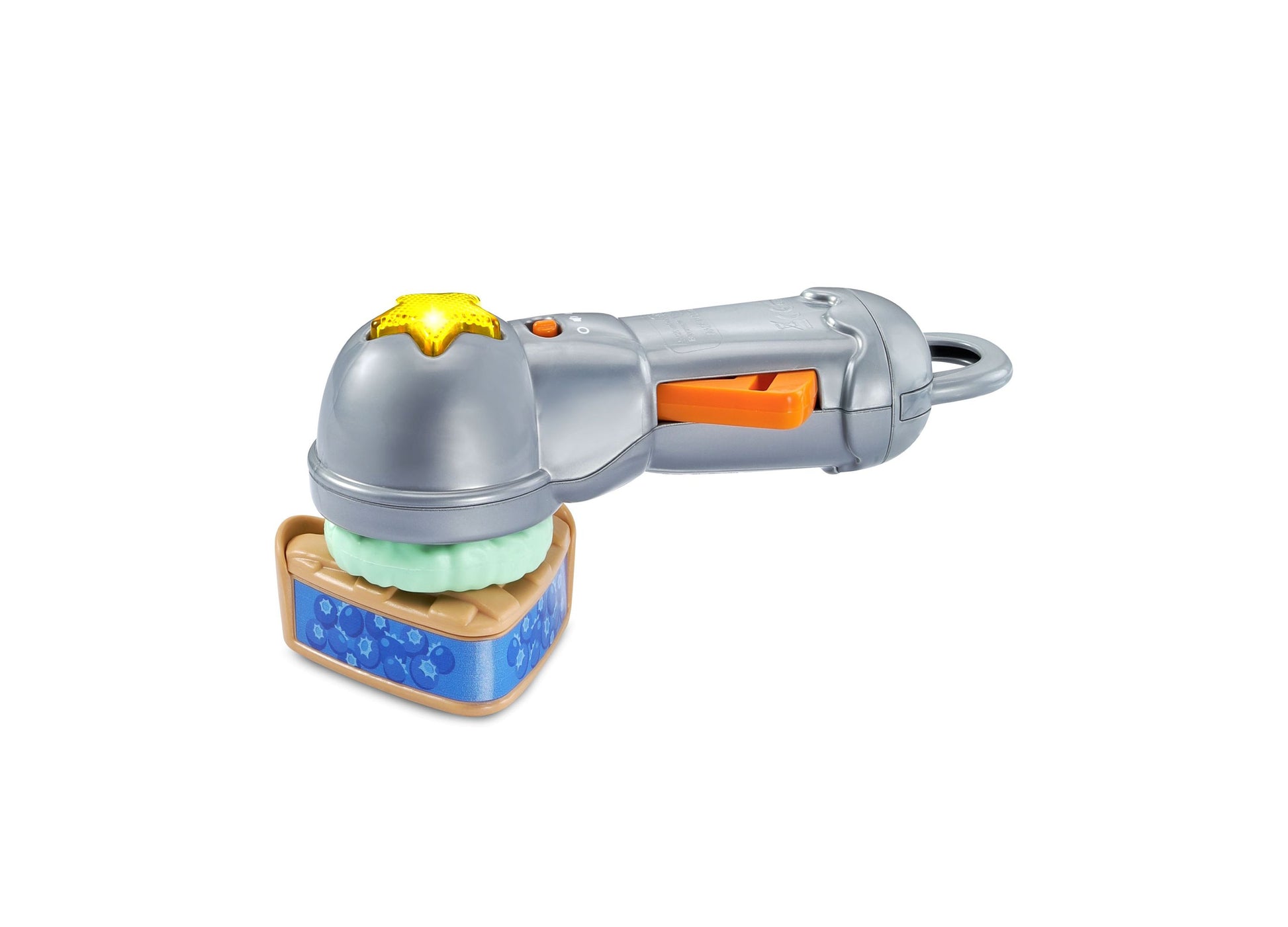 LeapFrog Scoop & Learn Ice Cream Cart with gray scoop, blue base, and green foam ice cream