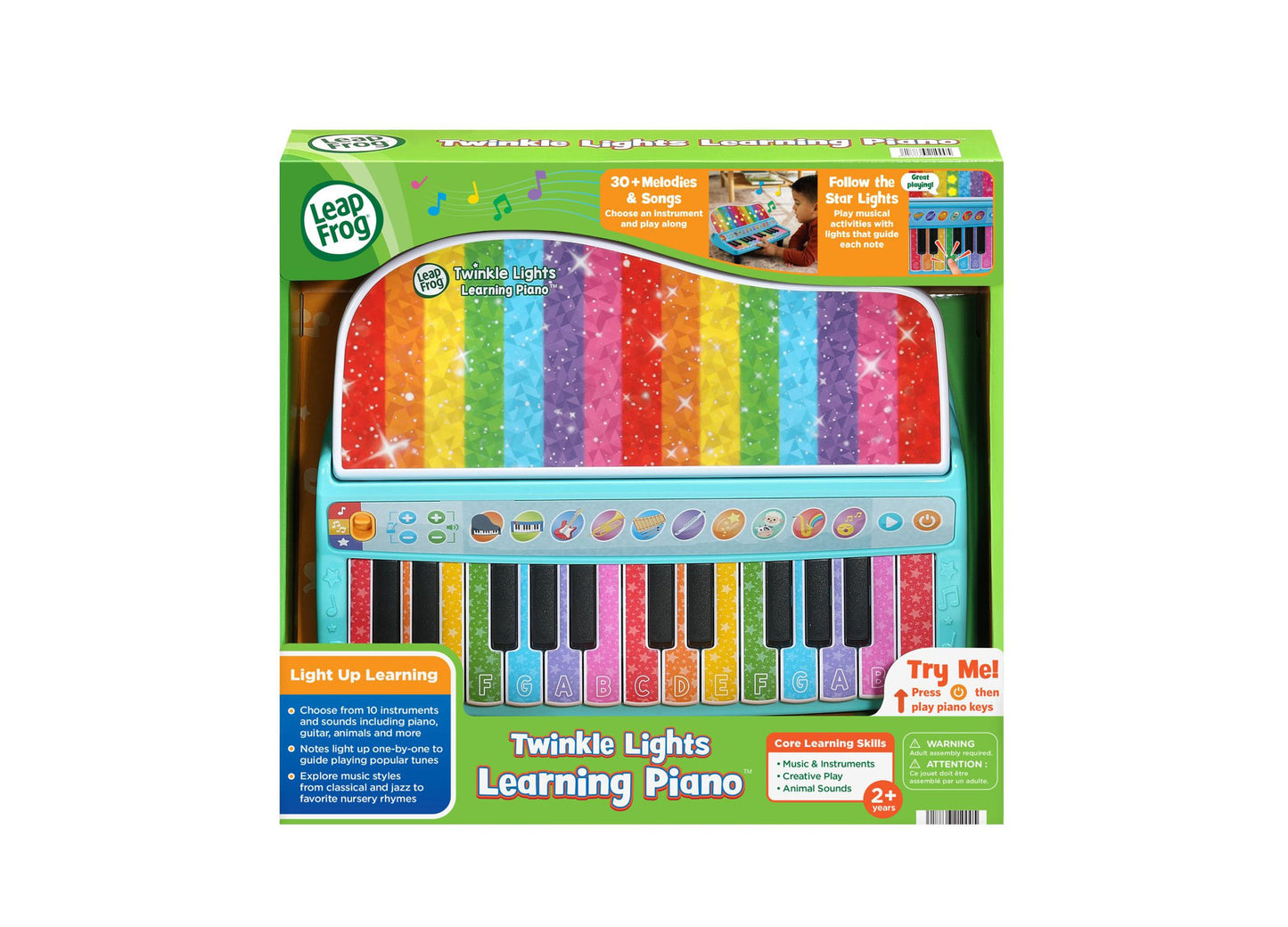 LeapFrog Twinkle Lights Learning Piano with colorful rainbow keys, light-up display, and 10 instrument sounds for age...