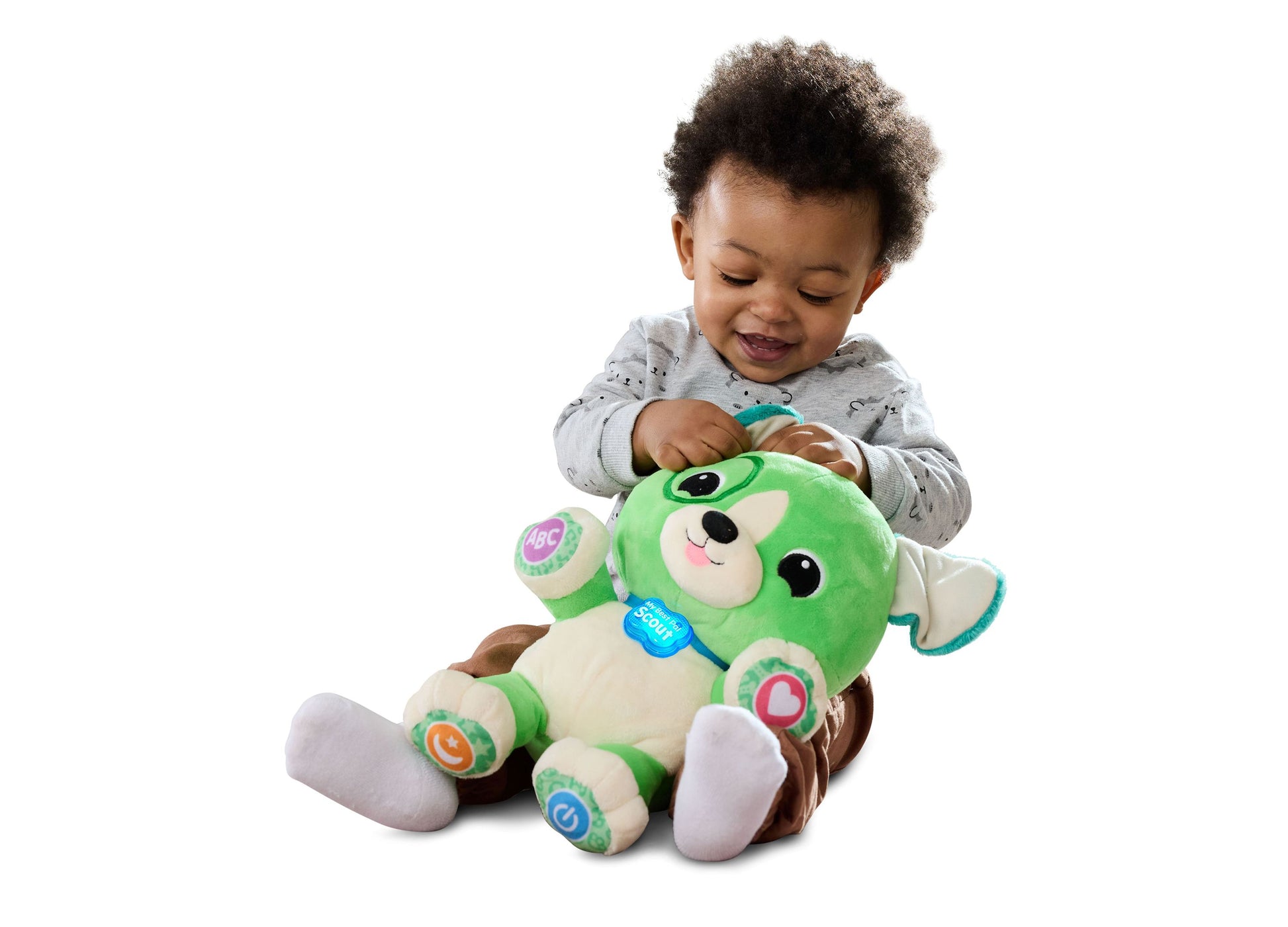 LeapFrog My Best Pal Scout green and cream plush toy with interactive buttons