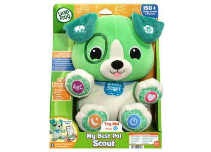 LeapFrog My Best Pal Scout green plush toy with interactive buttons and teal ears