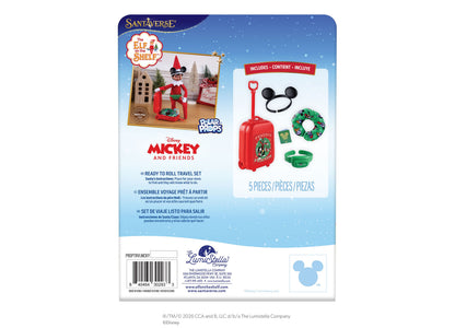 Elf on the Shelf Mickey & Friends 5-Piece Ready to Roll Travel Set featuring red rolling suitcase, Mickey ears headba...