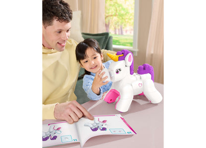Mega Bloks Build & Enchant Unicorn 26-Piece Building Set with white unicorn, purple mane, and pink accessories