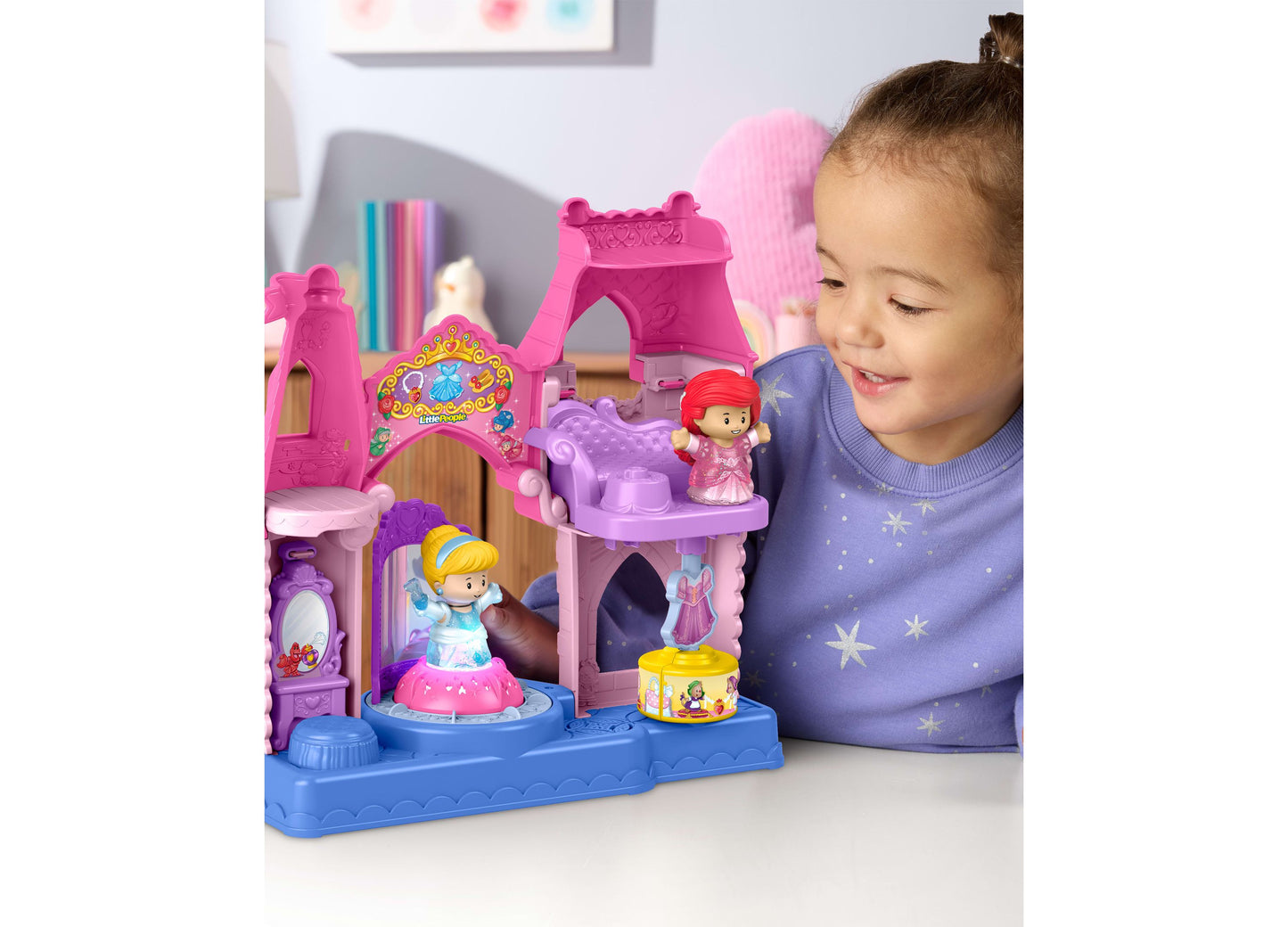 Fisher Price Disney Princess Cinderella Ariel Shimmer Glow Dress Shop playset with light-up features