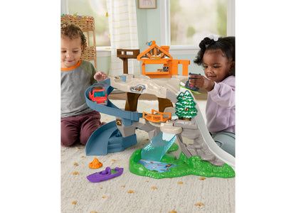 Fisher Price Ultimate Mountain Playset with orange house, blue track, red car, and accessories for toddlers