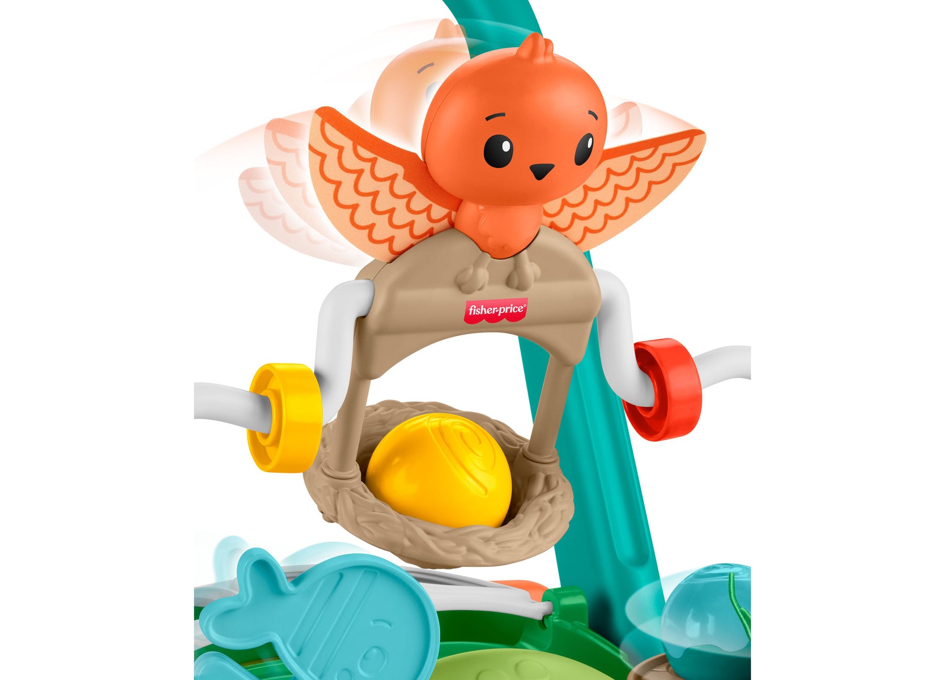 Fisher Price Moves with You Turtle Walker push toy with orange bird, yellow ball, and colorful wheels