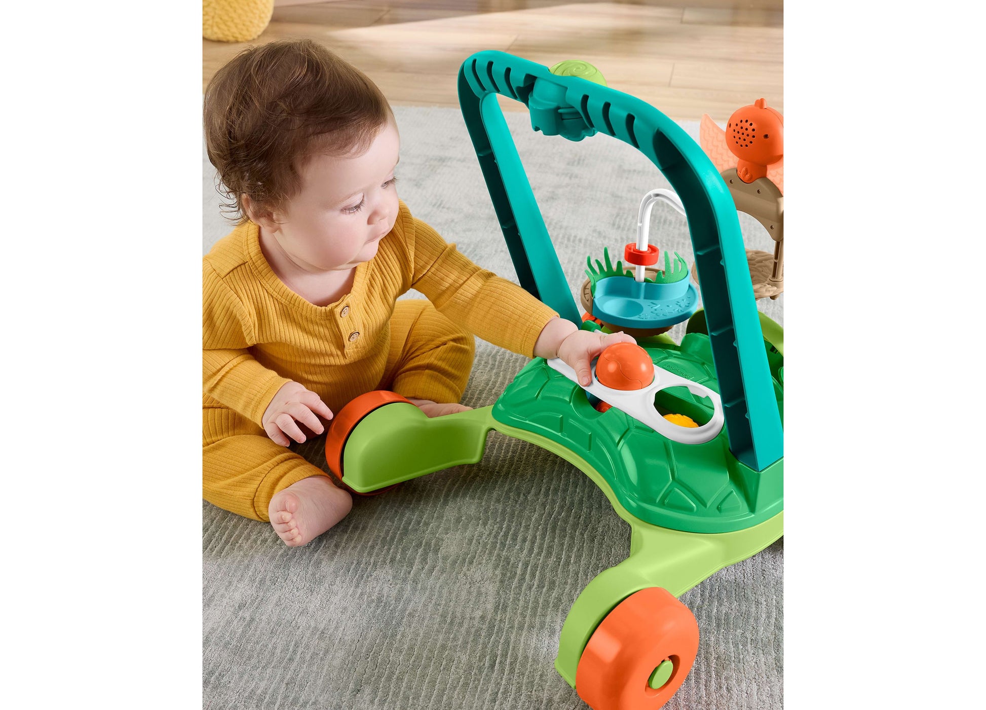 Fisher Price Moves with You Turtle Walker with 5 Balls Push Toy in green and orange