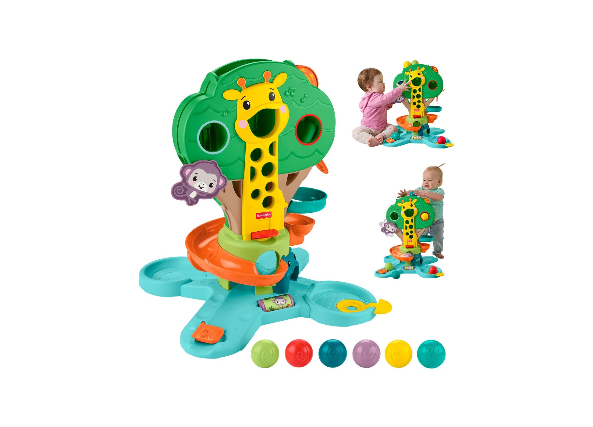 Fisher Price Jungle Tree Musical Activity Center with colorful balls and giraffe toy