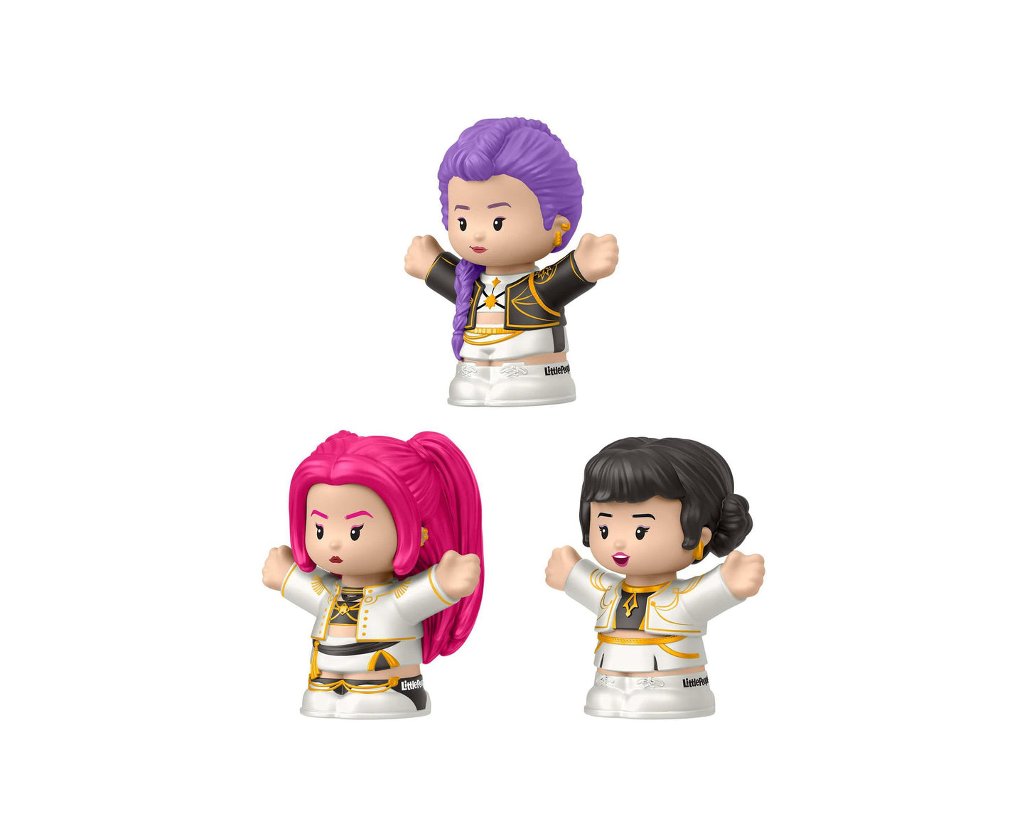Little People KPop Demon Hunters HUNTR/X 3-piece figure set with purple, pink, and black hair characters