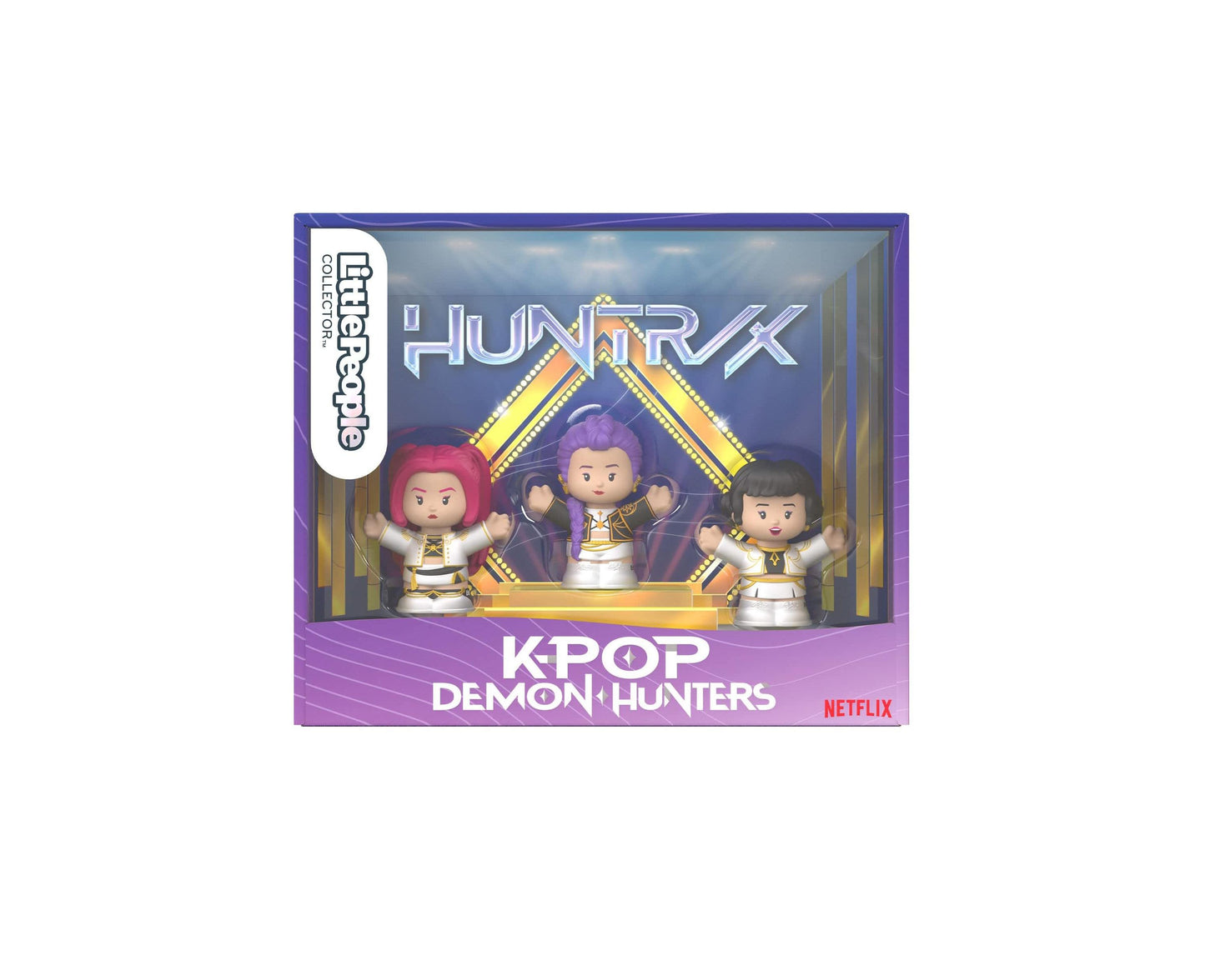 Little People KPOP Demon Hunters HUNTR/X 3-piece collector figure set with purple packaging