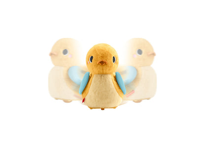 Fisher Price Cuddle and Crawl Duck plush toy in yellow and cream with blue wings