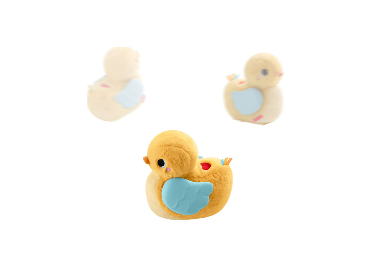 Fisher Price Cuddle and Crawl Duck plush toy in cream and golden yellow with blue belly patch
