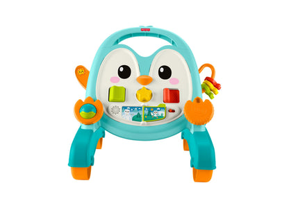 Fisher-Price 2-in-1 Musical Penguin Activity Walker in turquoise and orange with interactive buttons and accessories