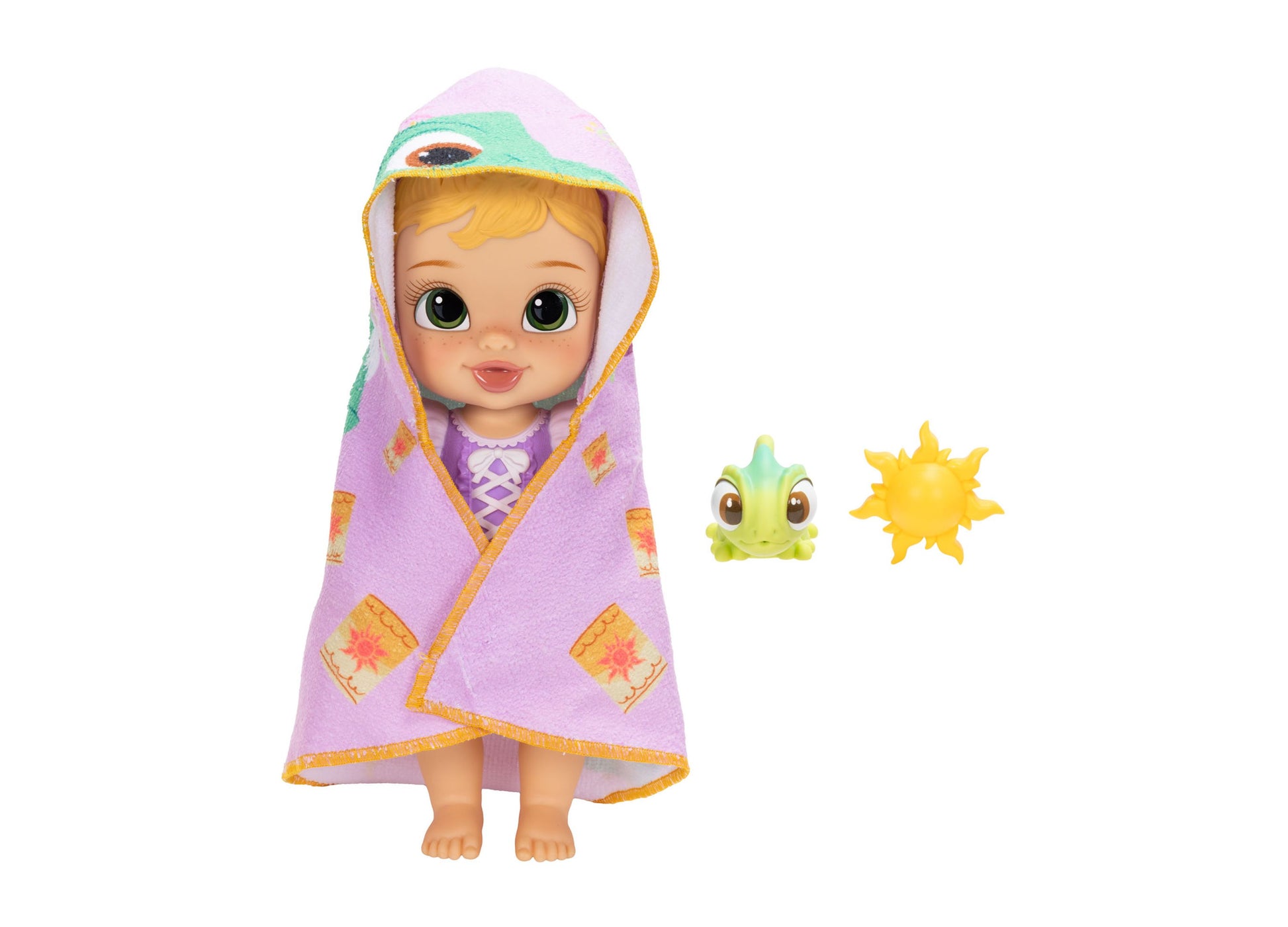 Disney Princess Rapunzel 12" Bathtime Baby Doll with purple towel and water squirters