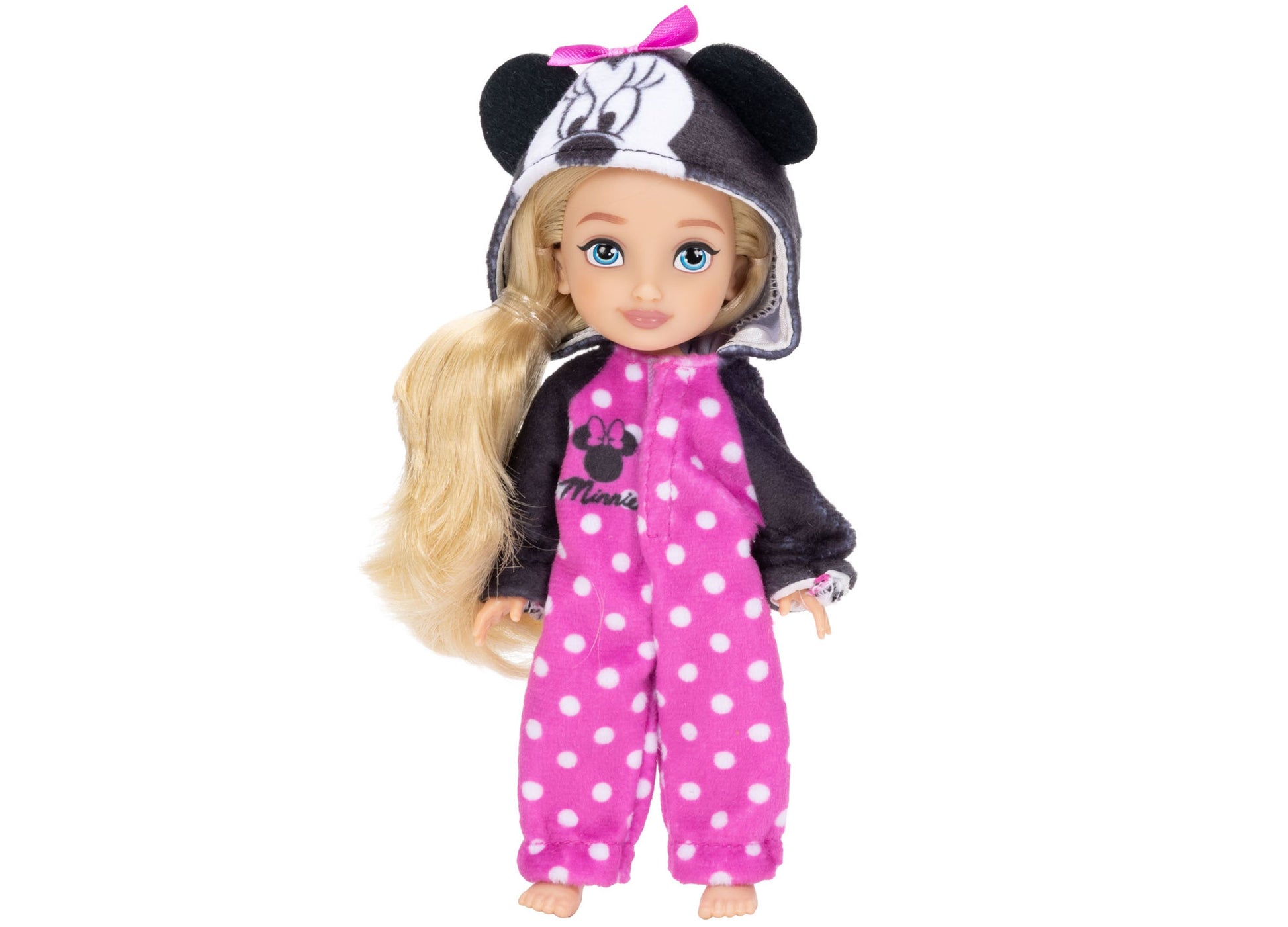 Disney ILY Minnie Inspired 6" Onesie Doll with pink polka dot pajamas and mouse ear hood