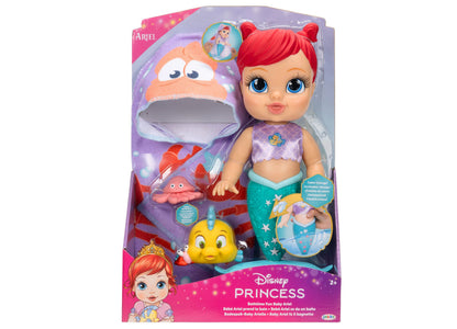 Disney Princess Bathtime Baby Ariel color-changing doll with red hair, purple tail, and accessories