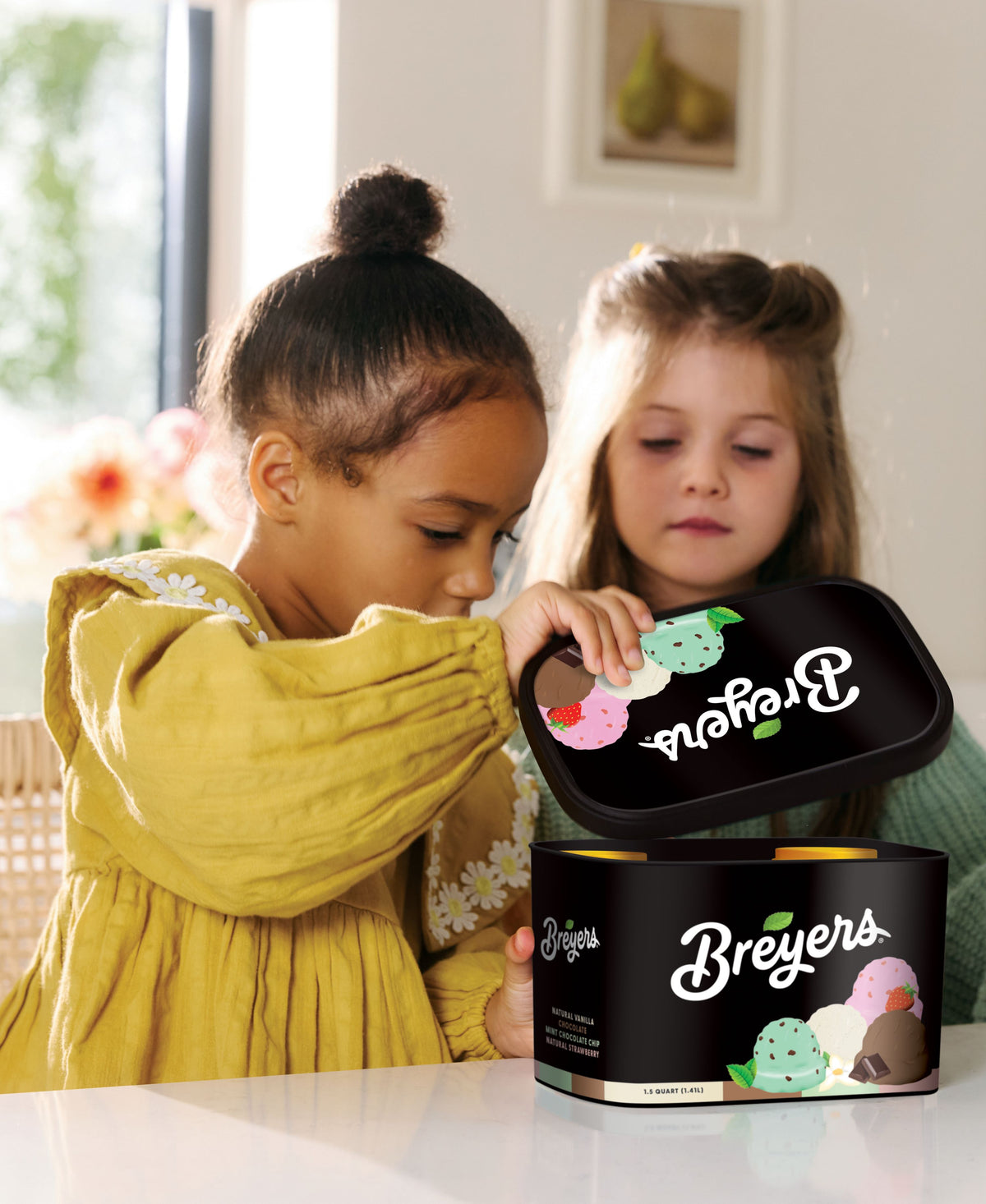 Casdon Breyers Ice Cream Scoop-and-Serve Playset with black tub, colorful scoops, and cones