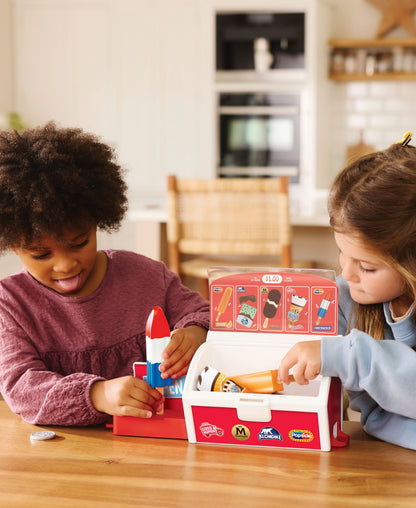 Casdon Ice Cream Shop Interactive Playset with red freezer, play coins, and ice cream accessories