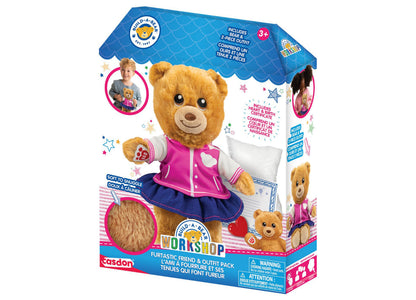 Casdon Bear Furtastic Friend Outfit Pack with golden bear wearing pink jacket and blue skirt