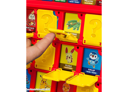 Hasbro Gaming Guess Who Pokémon Edition board game with red frame, yellow character panels featuring Pokémon like Pik...