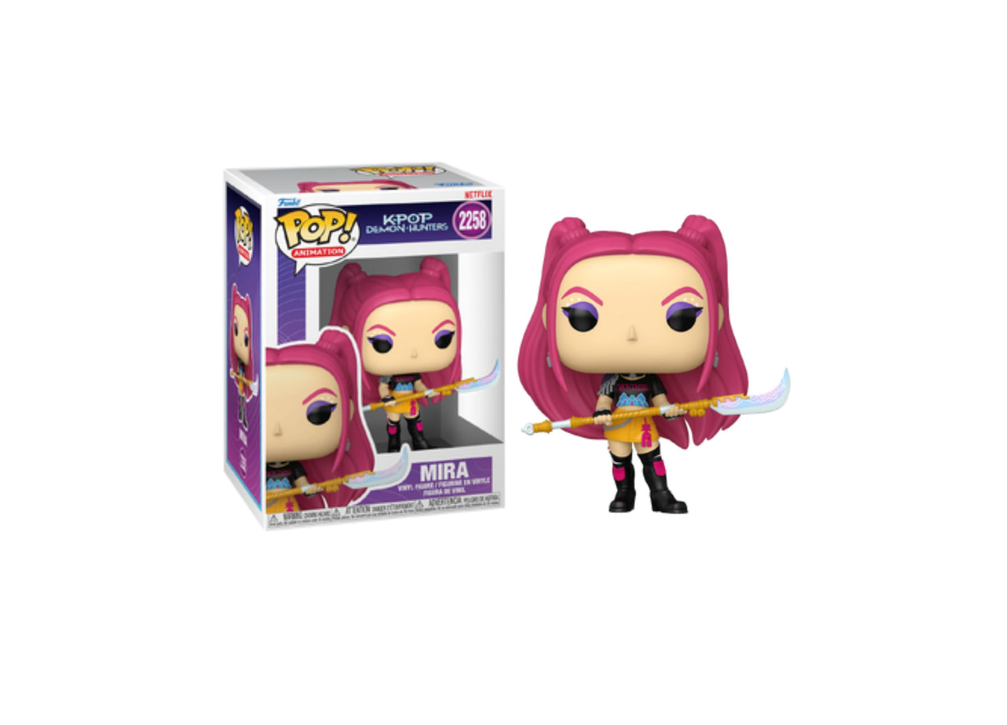 Funko POP Animation KPOP Demon Hunters Mira figure with pink hair and sword