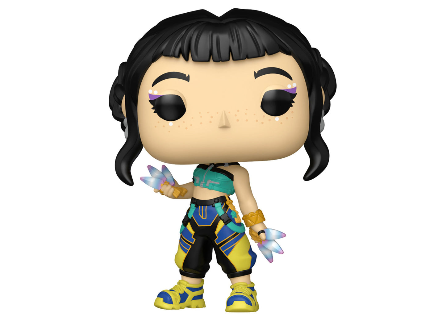 Funko POP Animation KPOP Demon Hunters Zoey figure with black hair, blue and yellow outfit, and fairy wings