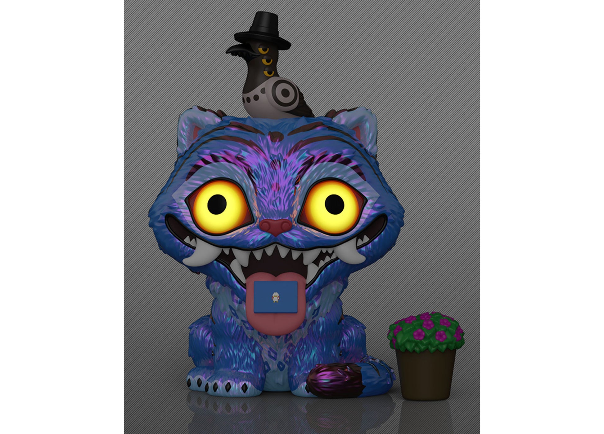 Funko POP Animation KPOP Demon Hunters Derpy with Sussie figure, blue furry creature with yellow eyes and top hat