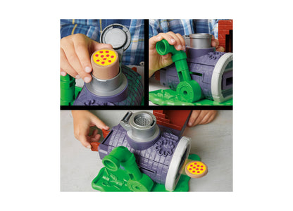 Play-Doh TMNT Slice and Blast Pizza Playset with purple machine and green accessories