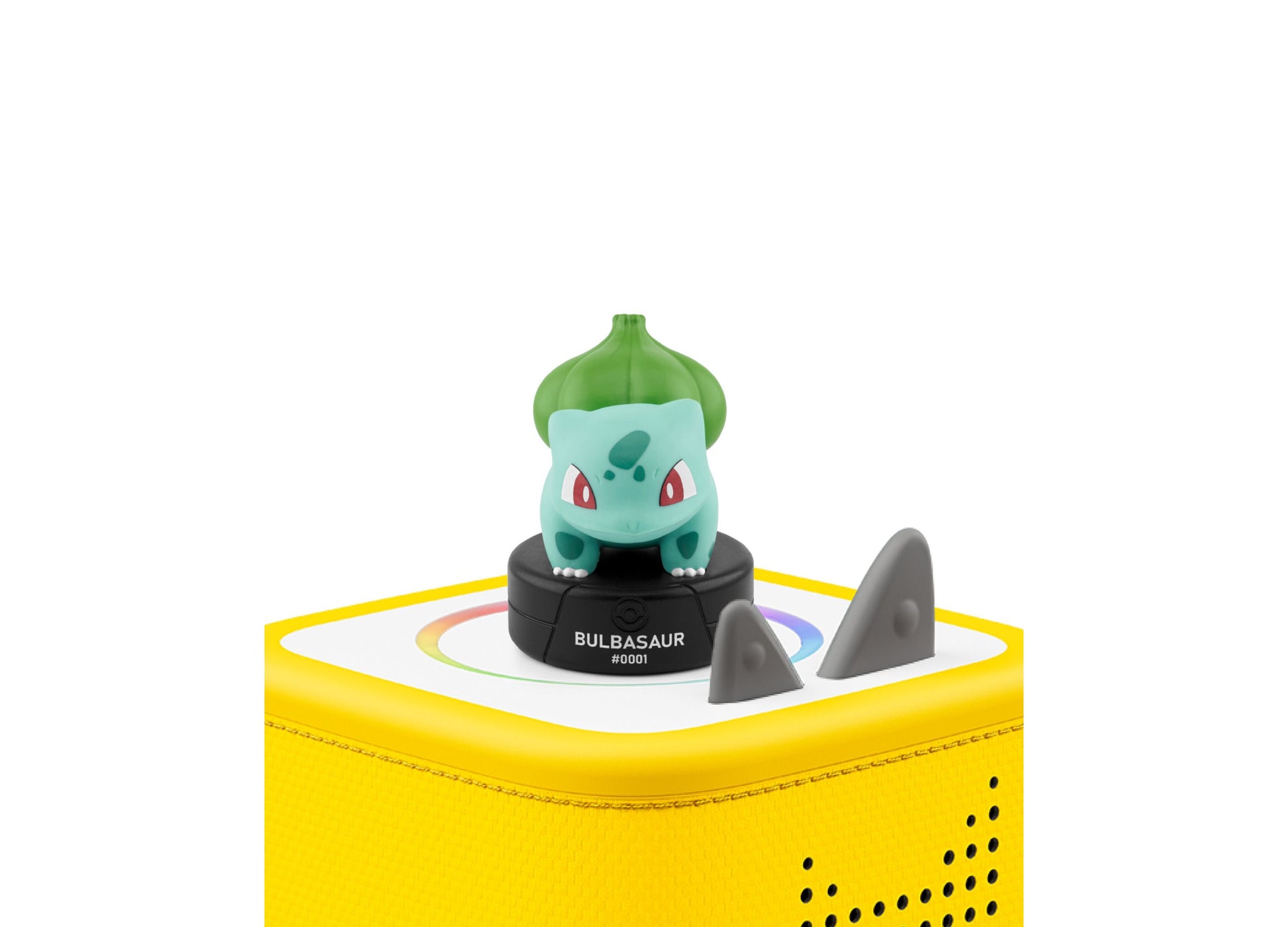 Tonies Pokemon Bulbasaur Tonie figurine on yellow speaker base, ages 5+