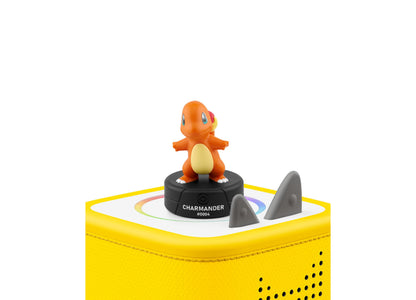 Charmander Tonie figure on yellow speaker base with gray spikes, Pokemon collectible toy