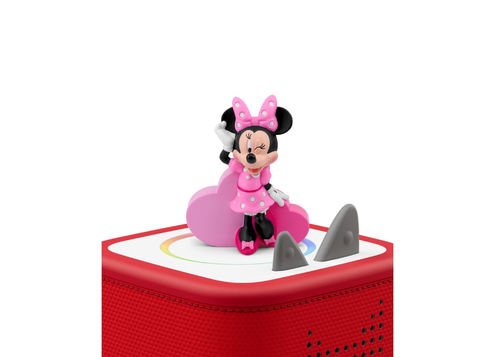 Tonies Minnie Mouse pink figurine with bow on red speaker base
