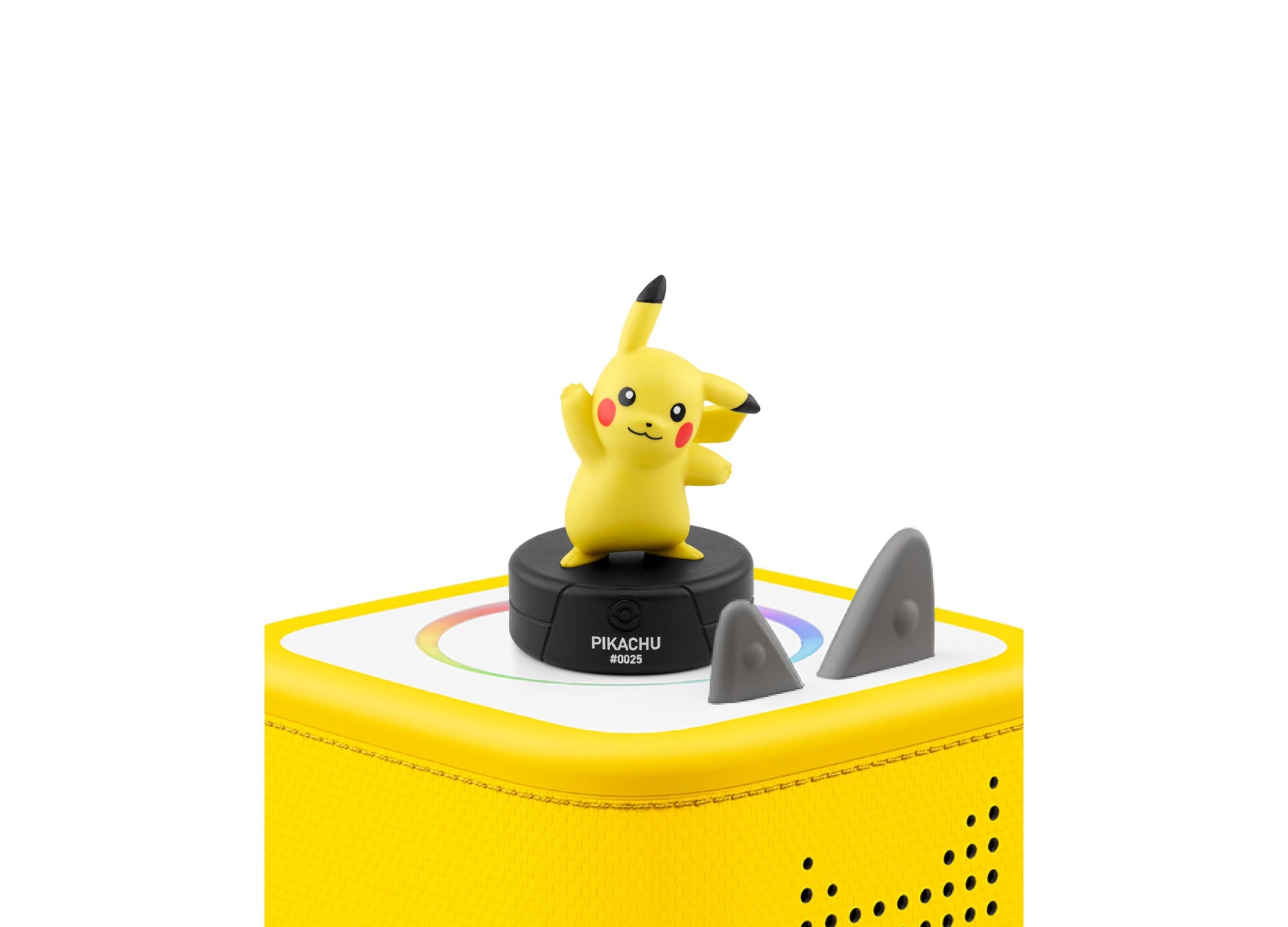 Tonies Pokémon Pikachu yellow audio figurine on black base with gray spikes