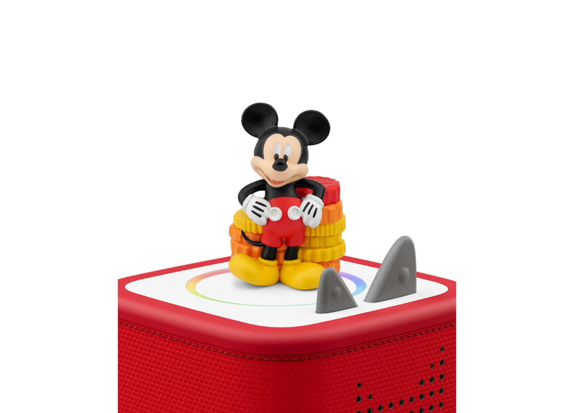 Tonies Mickey Mouse Clubhouse audio figurine in red and yellow on red speaker base