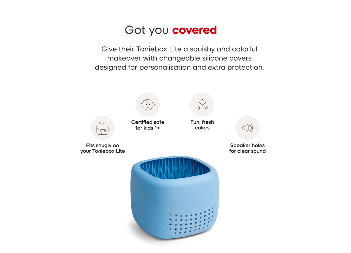 Blue Tonies Toniebox Lite Protective Silicone Cover with cat-head design and speaker holes