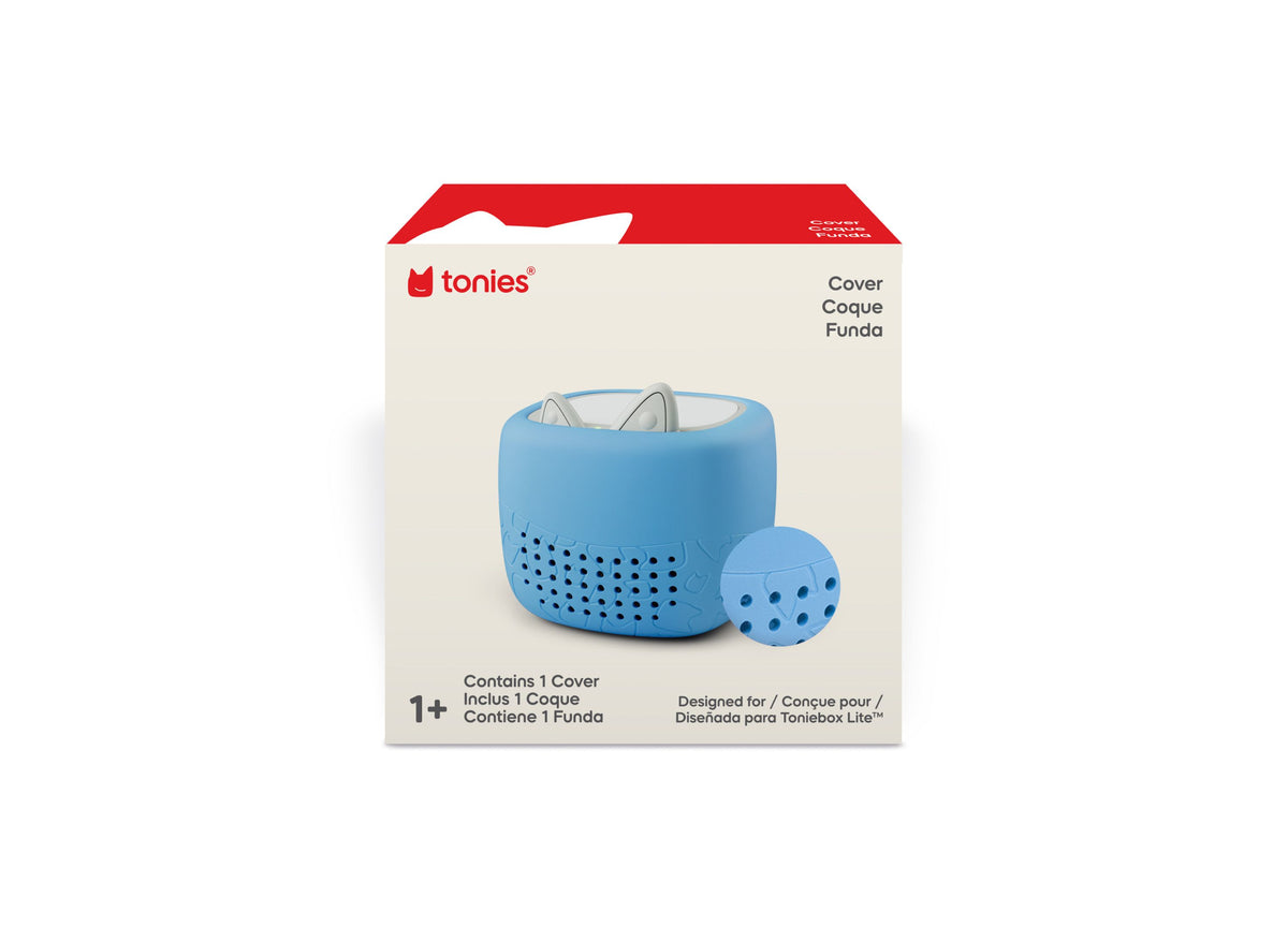 Tonies Toniebox Lite blue silicone cover with cat-head design and speaker holes