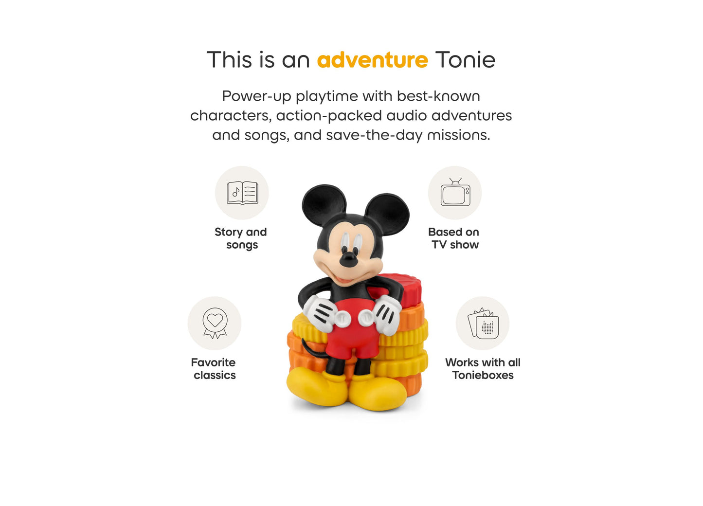 Tonies Mickey Mouse Clubhouse audio figurine with red shirt and yellow pants for ages 1+