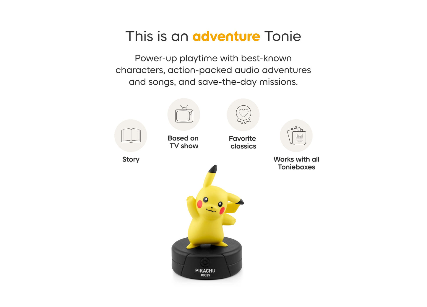 Tonies Pokémon Pikachu yellow audio figurine with black base for interactive storytelling